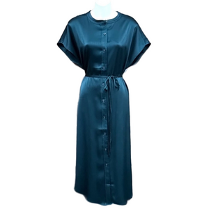 Banana Republic teal belted dress Medium Petite satin button down Maxi